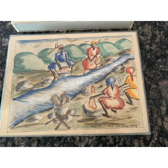 Haitian Watercolor Art Prints Set Of 3: Market, Carnival & Washing Day - Picture 2 of 7